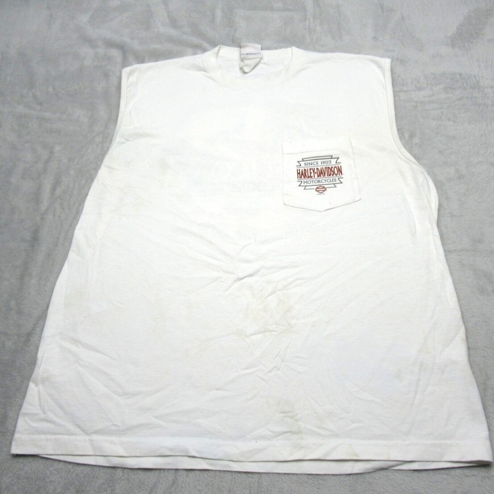 Harley Davidson Shirt Men XL White Tank Space Melbourne Florida Read USA VTG